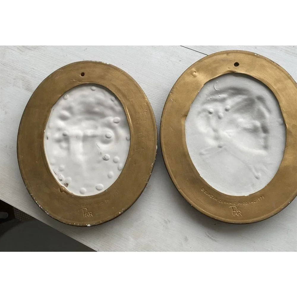 Vintage DUNCAN CERAMIC Lovely Lady Wall Plaque Erma Gilliland Set of 2 Cameo